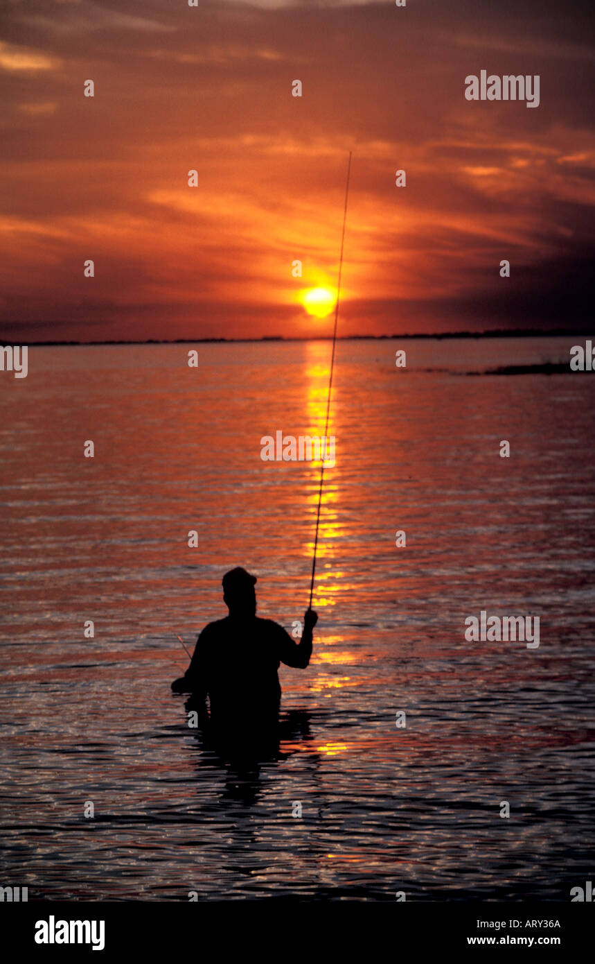 Fisherman at sunset Sarasota Florida Stock Photo