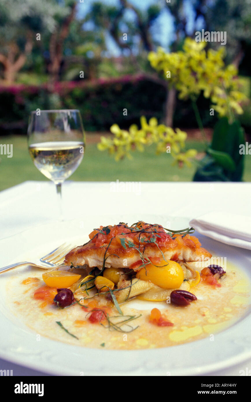 Close up of prepared food at the Cuisines of the Sun food festival at the Maunalani Bay Resort on the Big Island in July 2001 Stock Photo