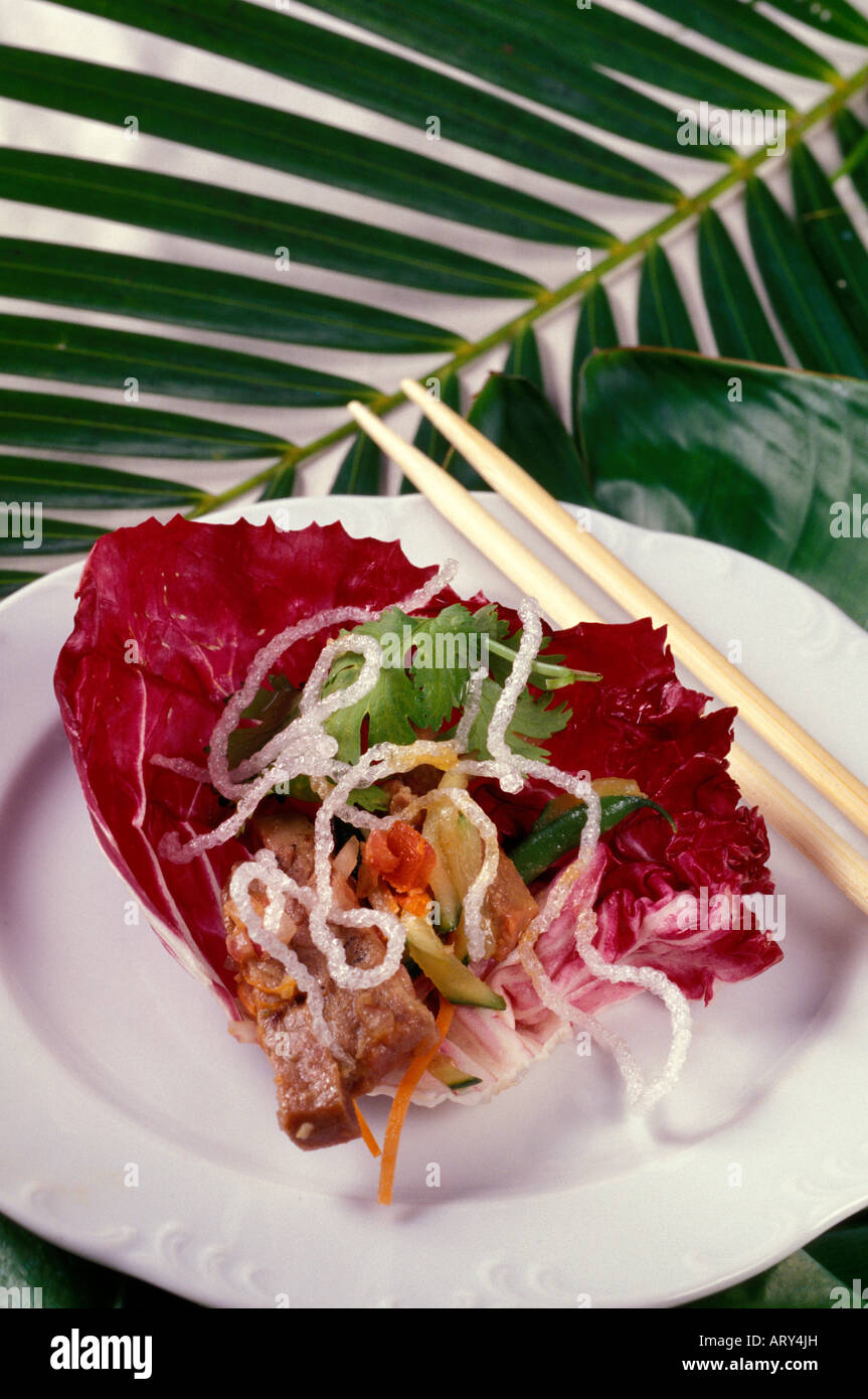 Close up of prepared food at the Cuisines of the Sun food festival at the Maunalani Bay Resort on the Big Island in July 2001 Stock Photo