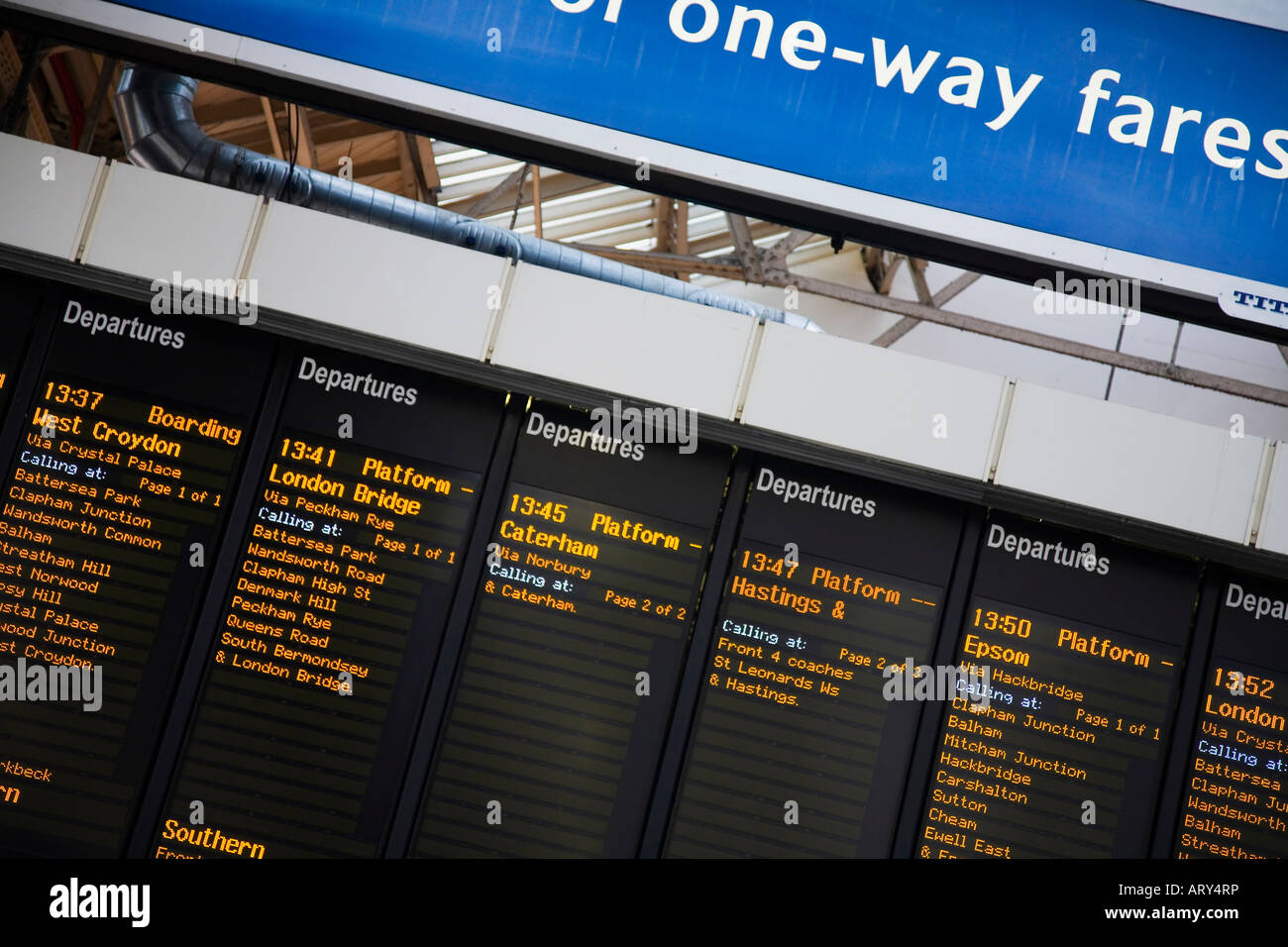 Departures board english british rail station Reading Berkshire England UK United Kingdom GB Great Britain Stock Photo