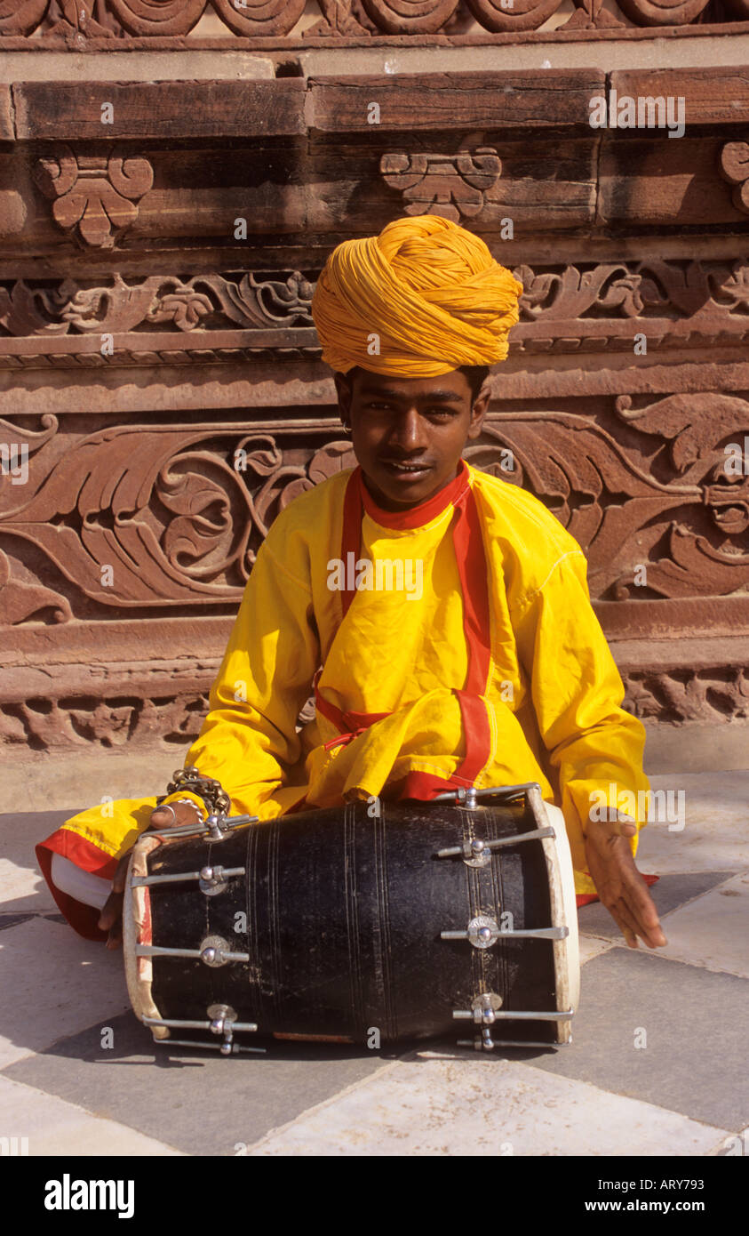 Drummer Boy at Jaswant Thada Jodhpur Rajasthan India Stock Photo