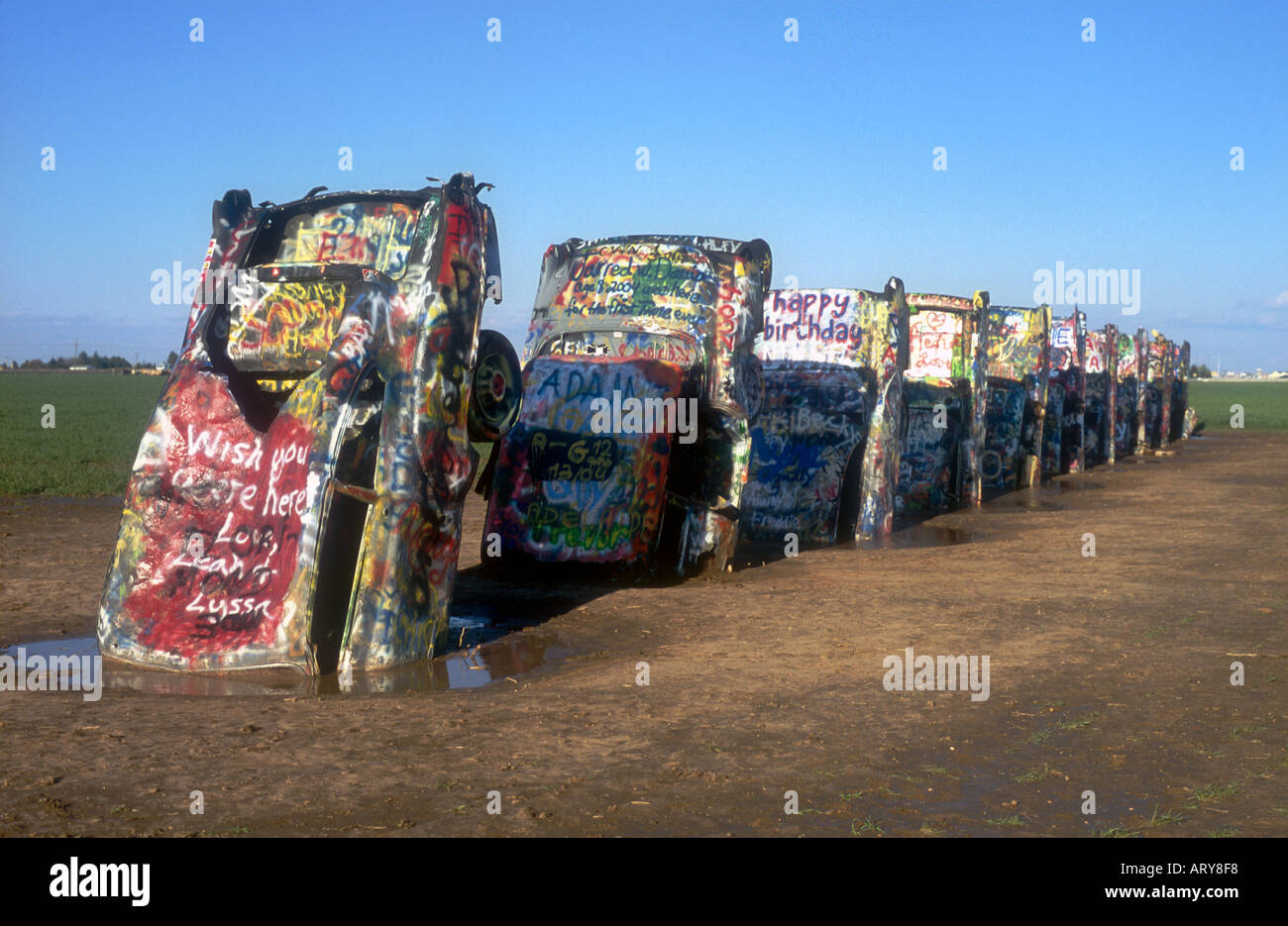 The Cadillac Ranch installation on old Route 66 near Amarillo, Texas Stock Photo
