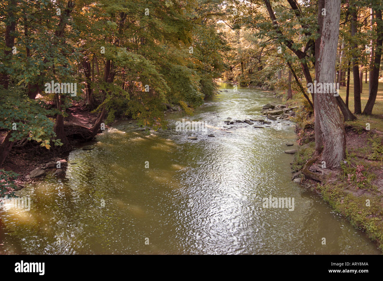 The Great Miami River that runs through Shelby County Ohio Stock Photo