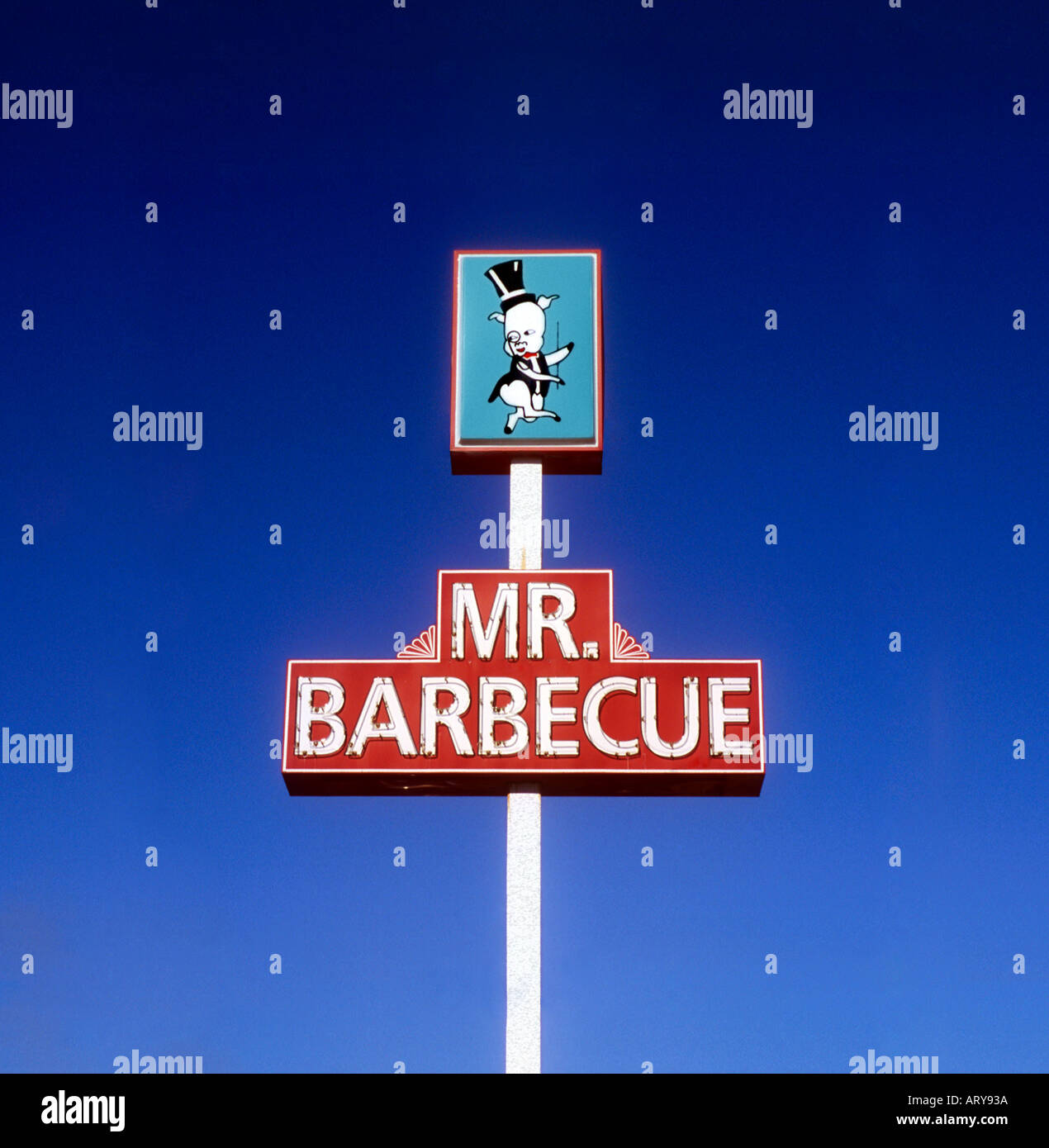 Mr Barbecue restaurant sign in Winston Salem North Carolina Stock Photo