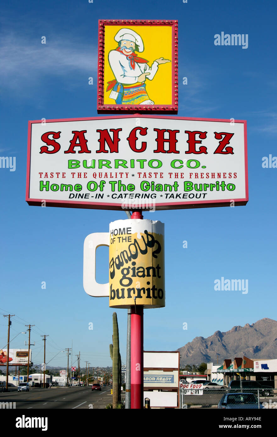 Sanchez Burrito Company sign for an old drive in restaurant in Tucson