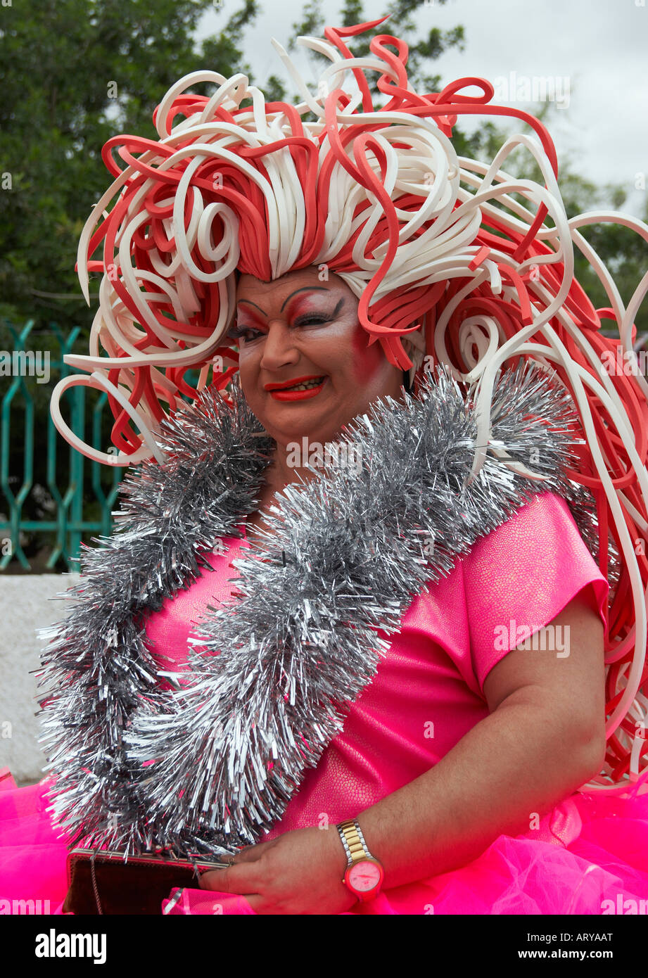 Drag queen at carnival on Gran Canaria in the Canary islands. Stock Photo