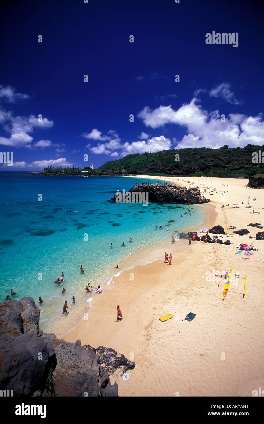 Waimea bay and beach park with people swimming in the clear blue water  Stock Photo - Alamy