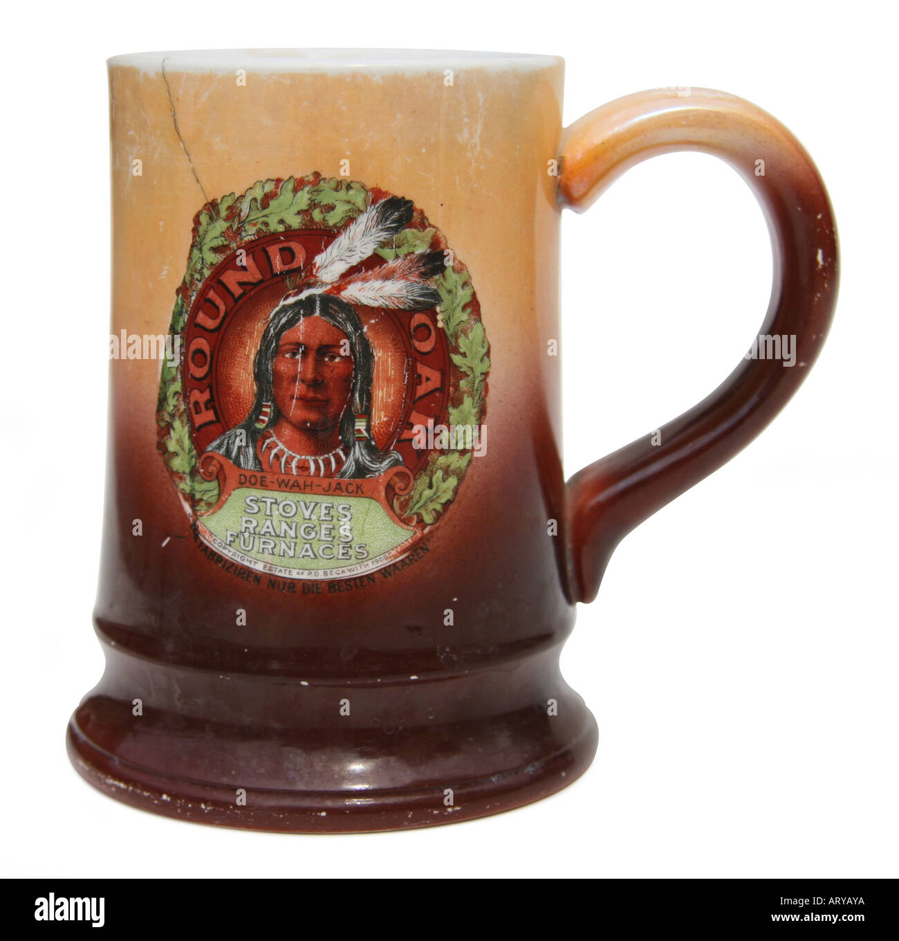 Round Oak Stoves advertising mug. Stock Photo