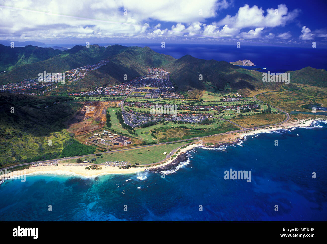 Aerial view of Sandy beach and the east Kaiwi coastline near Hawaii Kai