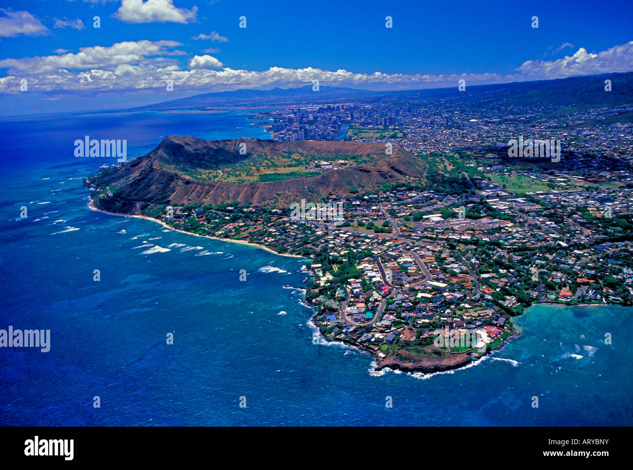 Aerial view of the famous Diamond Head Crater and surrounding area