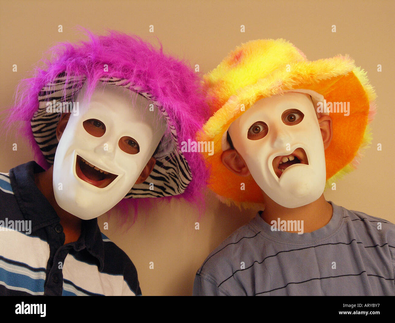Young Boys Wearing Masks Stock Photo Alamy