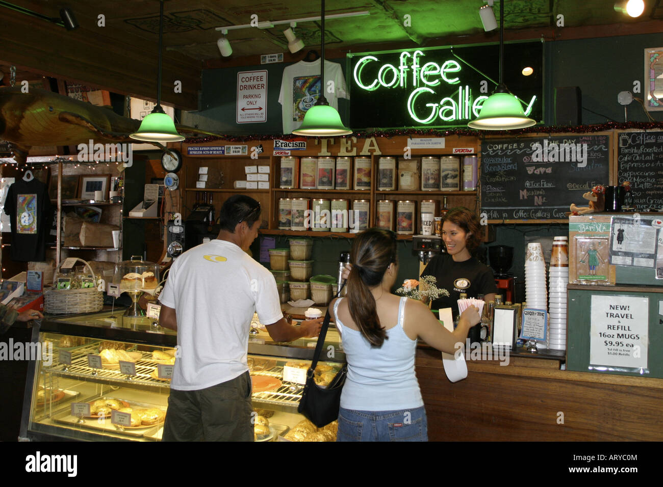 Shoppers stop for a little pick me up at the Coffee Gallery. Gallery features a variety of kona coffees as well as Stock Photo