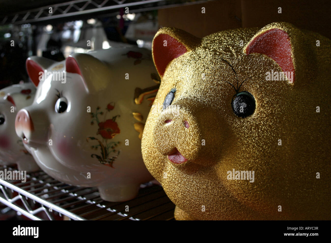Ceramic figures of cats, pigs and monkeys are signs of good luck in the