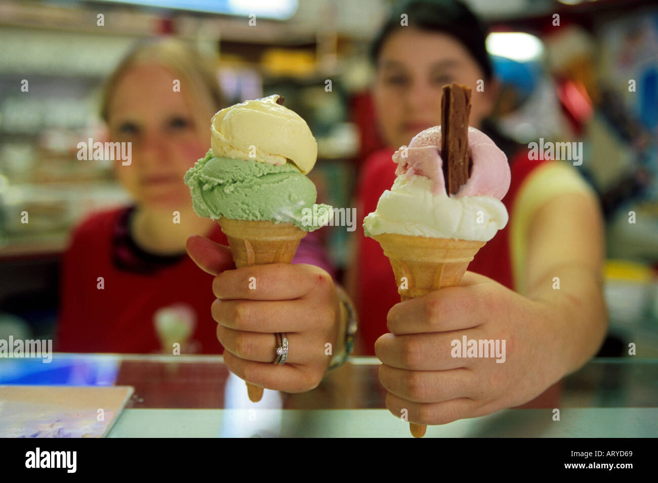 Colourful ice creams are displayed at the Visocchi s Ice Cream Emporium