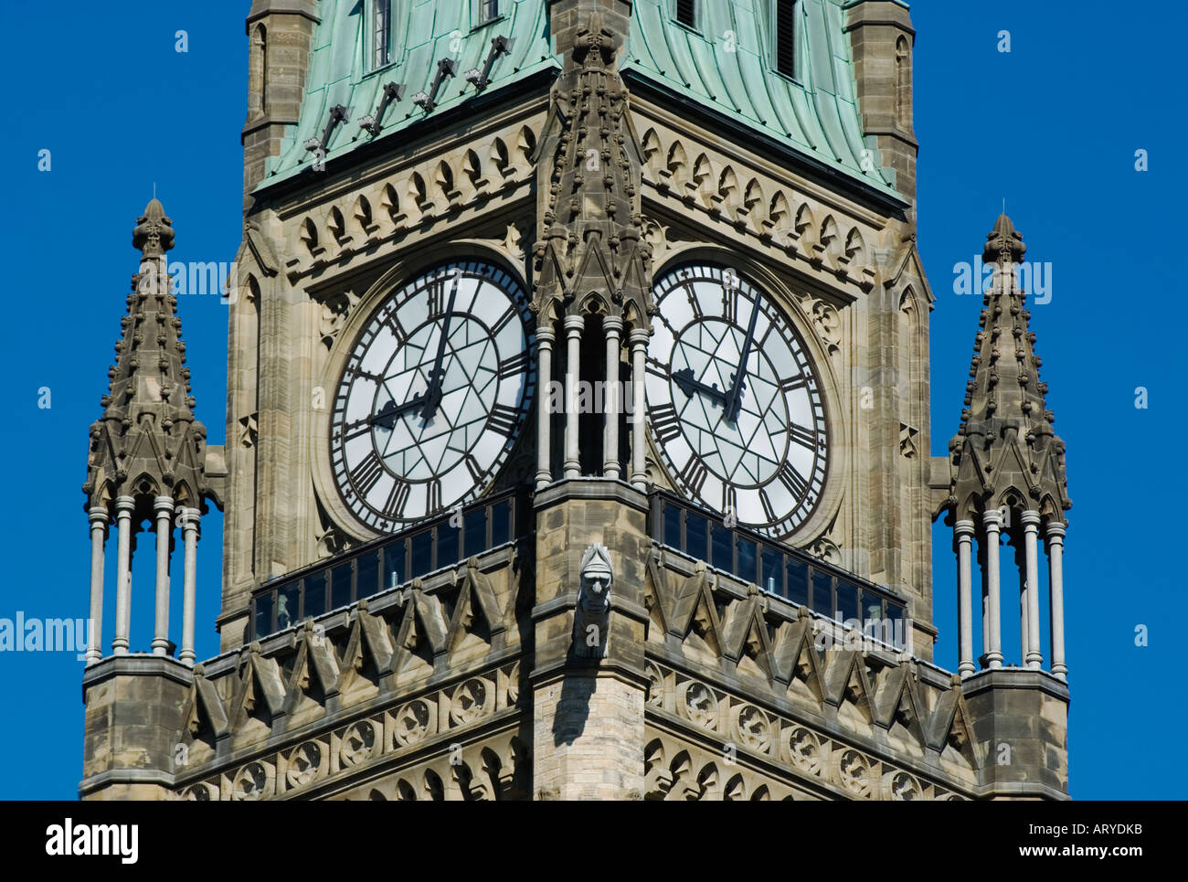 Peace Tower Clock Canadian Parliament Ottawa Ontario Canada Stock Photo