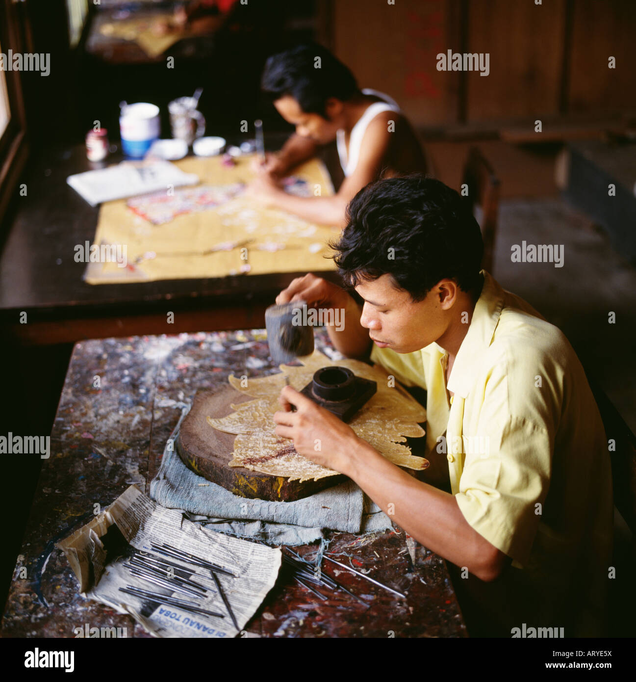 Wayang Kulit makers central java Stock Photo - Alamy