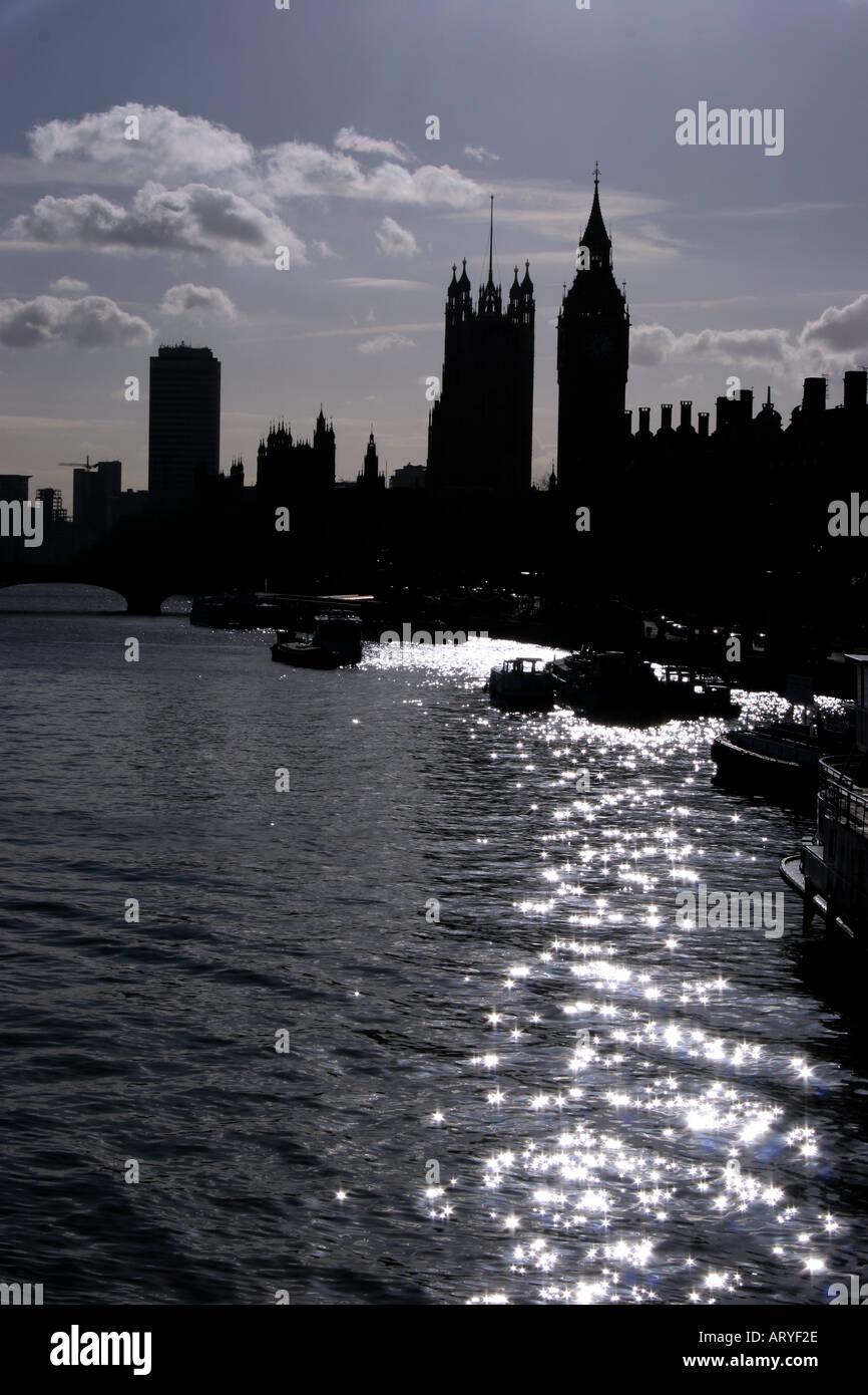 Silhouette of Big Ben and the houses of Parliament, London England UK Stock Photo