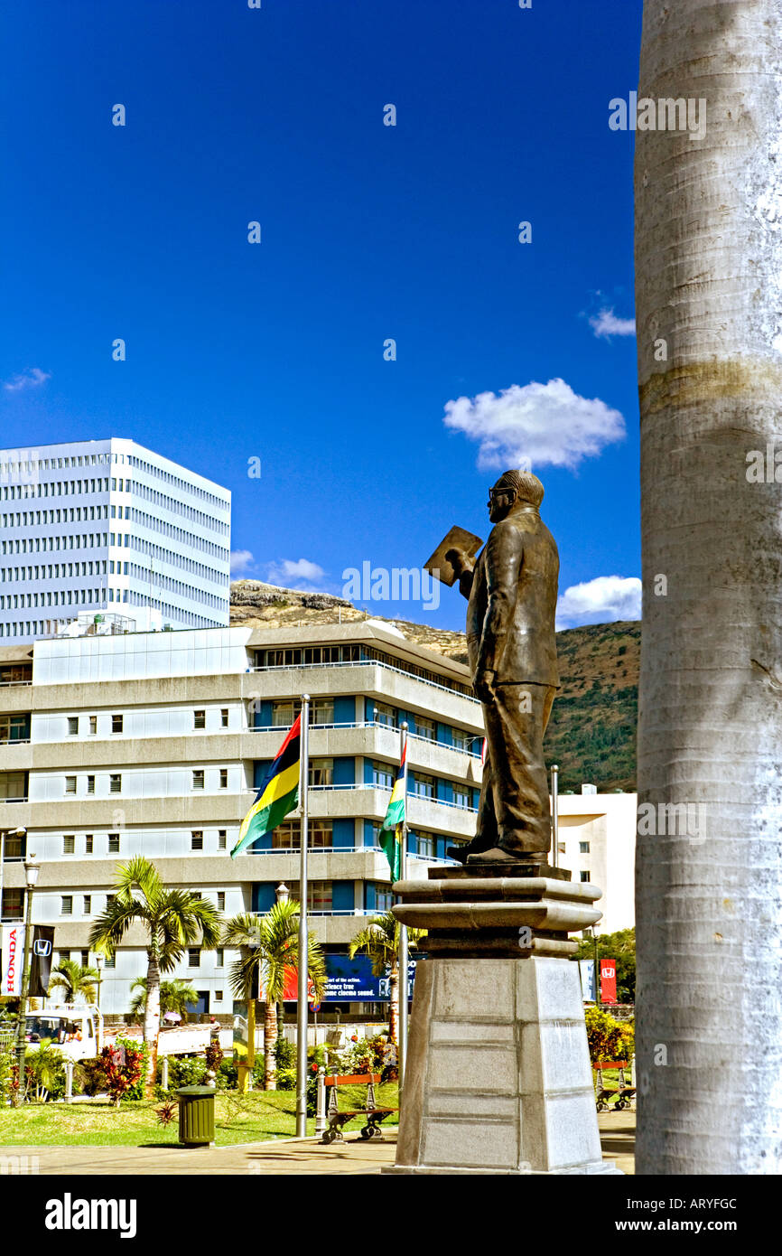 Statue of S S Ramgoolam looking towards central Port Louis, Mauritius Stock Photo