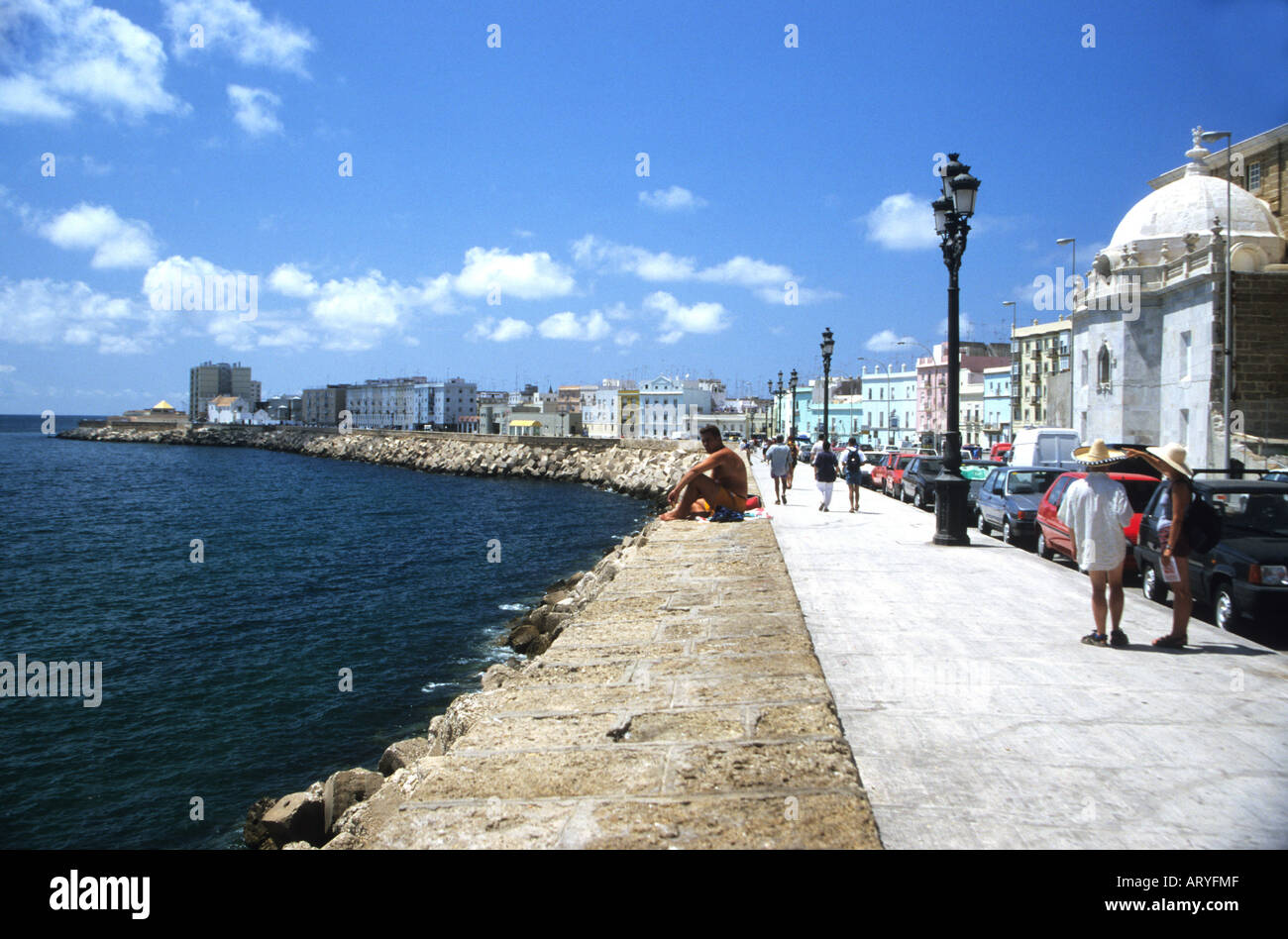 Promenade ,seafront of Cadiz city overlooking the Atlantic Ocean.Spain Stock Photo