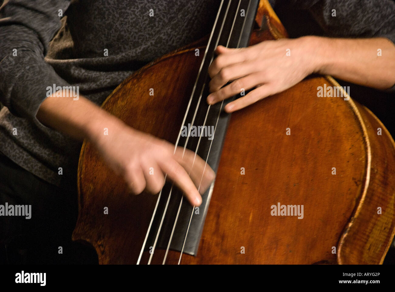 A  double bass player Stock Photo