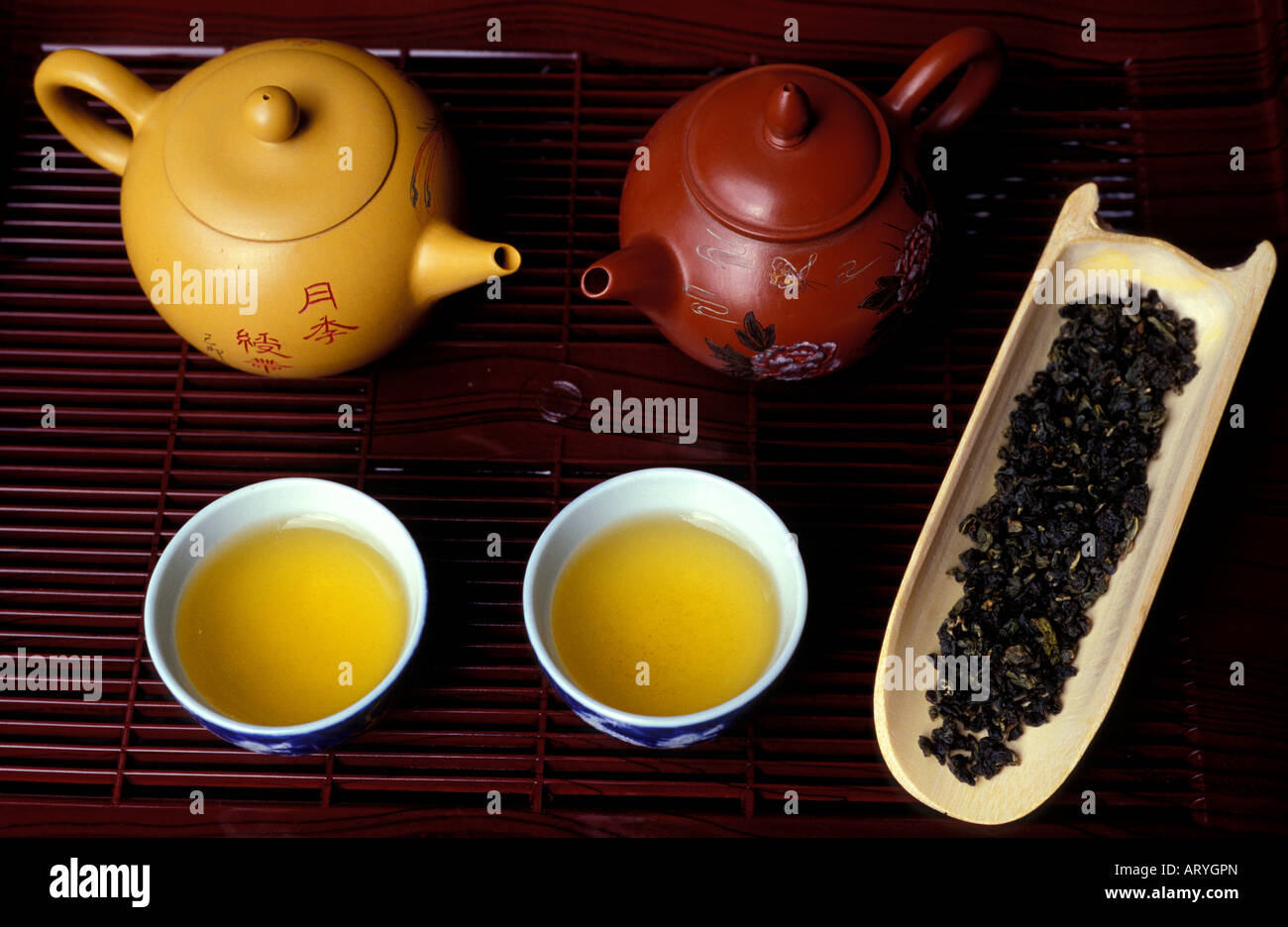 Green tea from a tea shop in Chinatown, downtown Honolulu Stock Photo