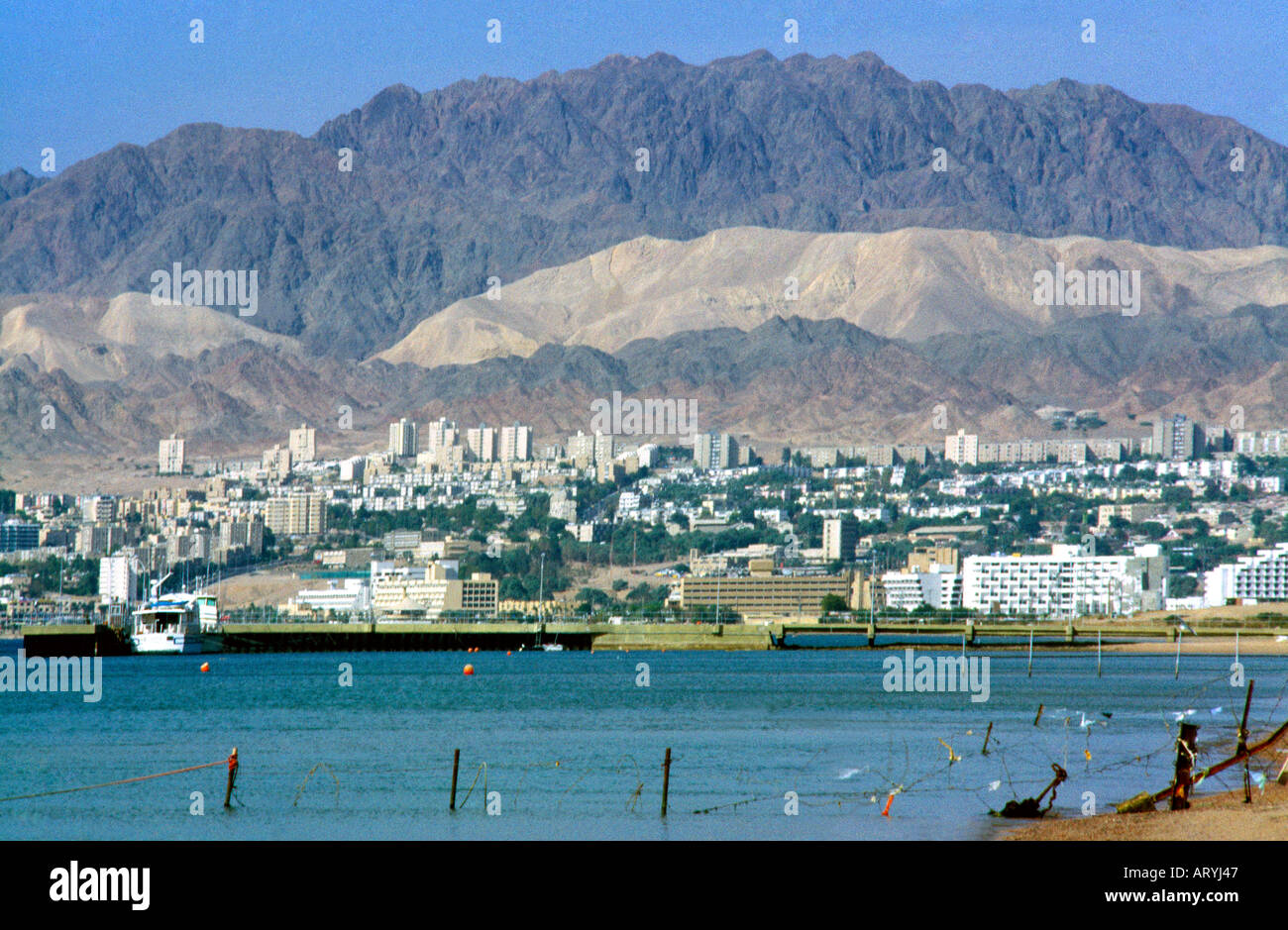 Aqaba Jordan Eilat Israel From Red Sea & City And Fence Gulf Aqaba Great Valley Stock Photo - Alamy
