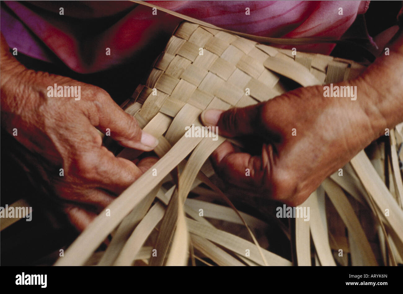 Weaving lauhala mat Stock Photo