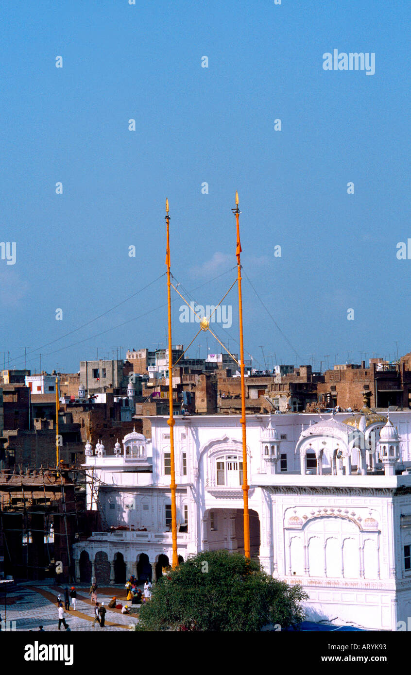 Amritsar India Golden Temple Flagstaffs Miri & Piri Golden Temple & City Stock Photo