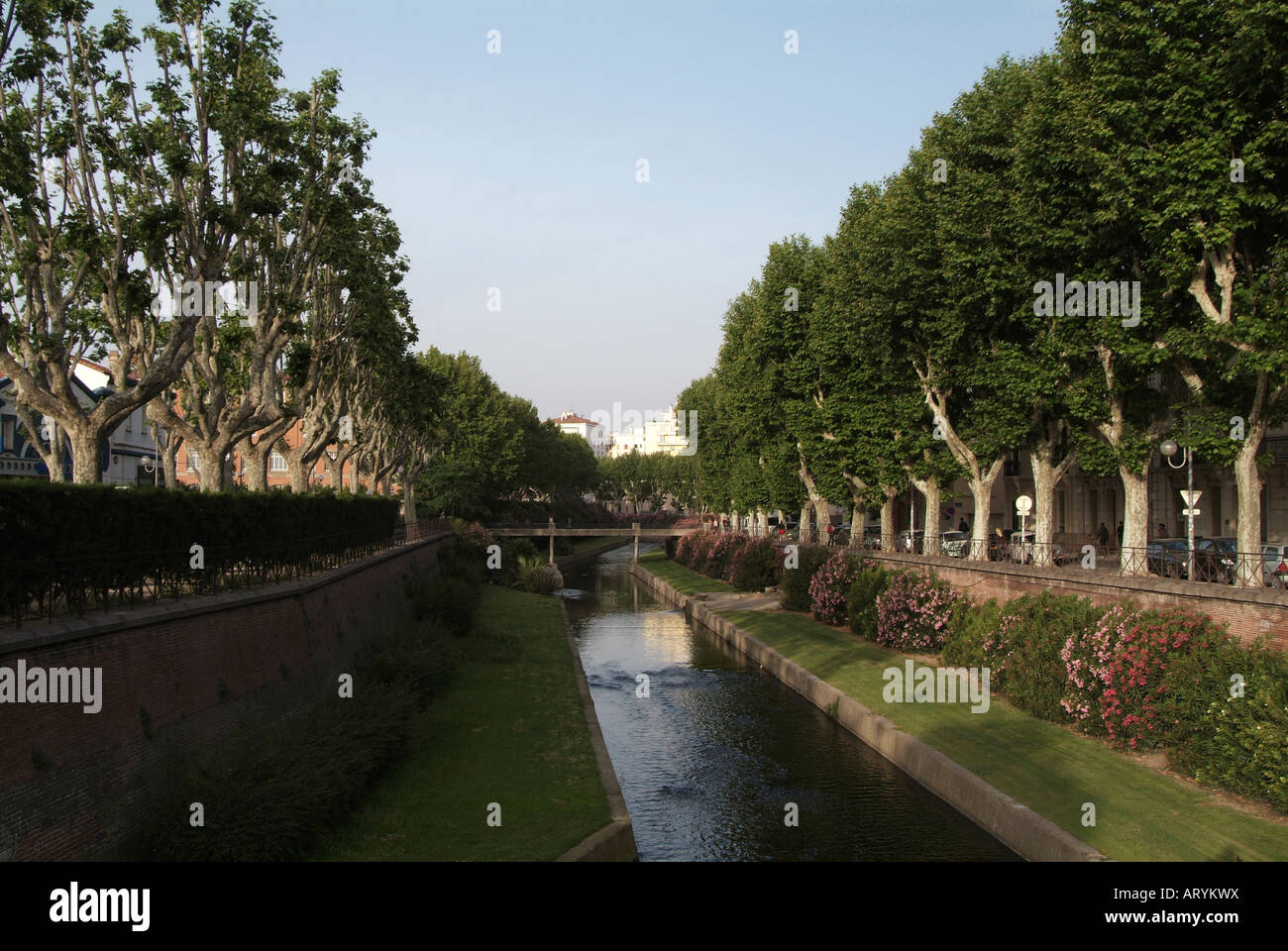 french canal system in perpignan france tree lined Stock Photo