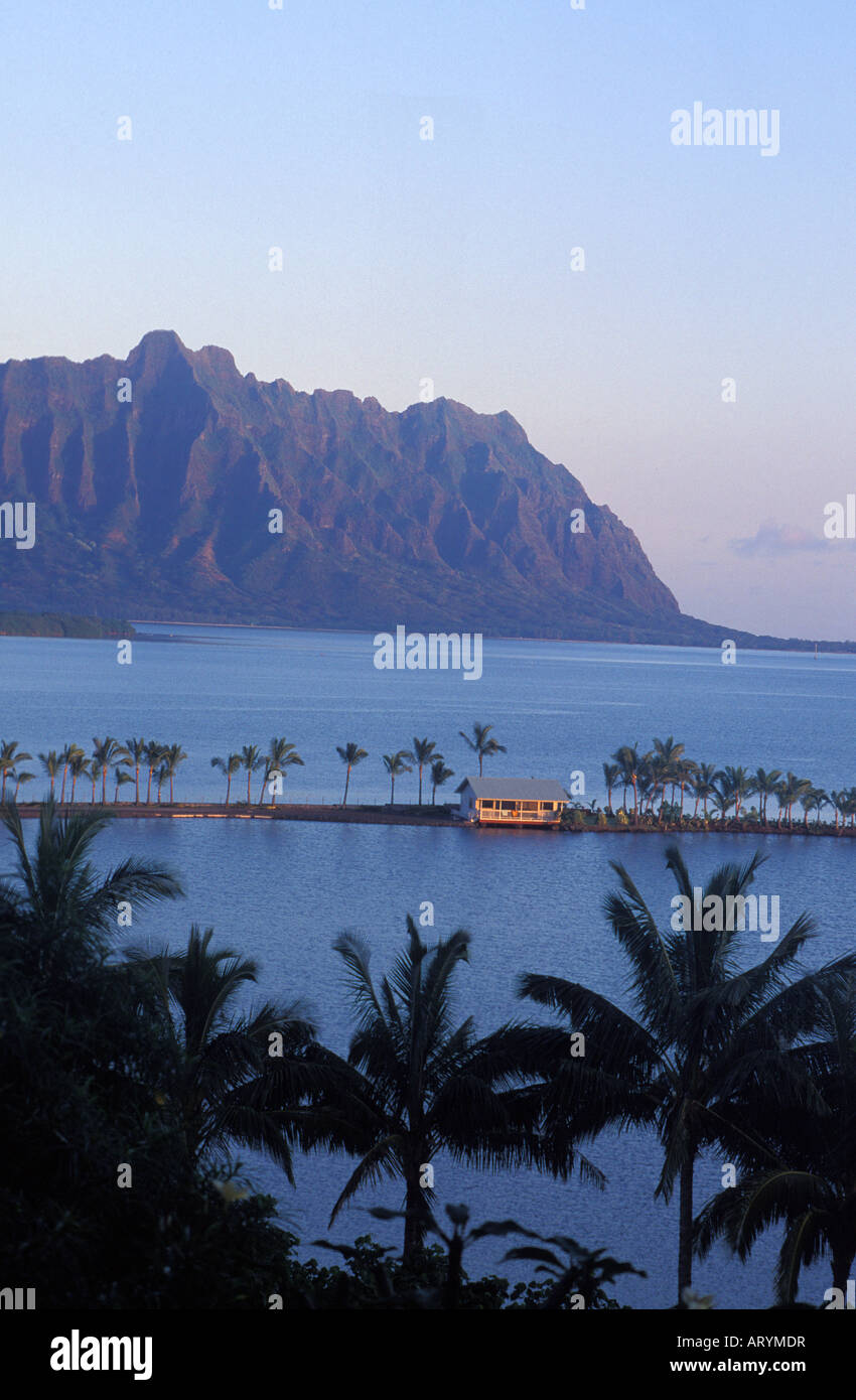 Kaneohe Bay and fishpond at sunrise Stock Photo Alamy