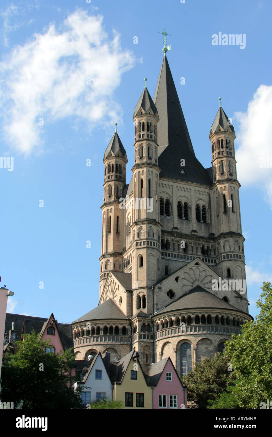 Church Gross St Martin and tower Cologne North Rhine Westphalia Germany Stock Photo
