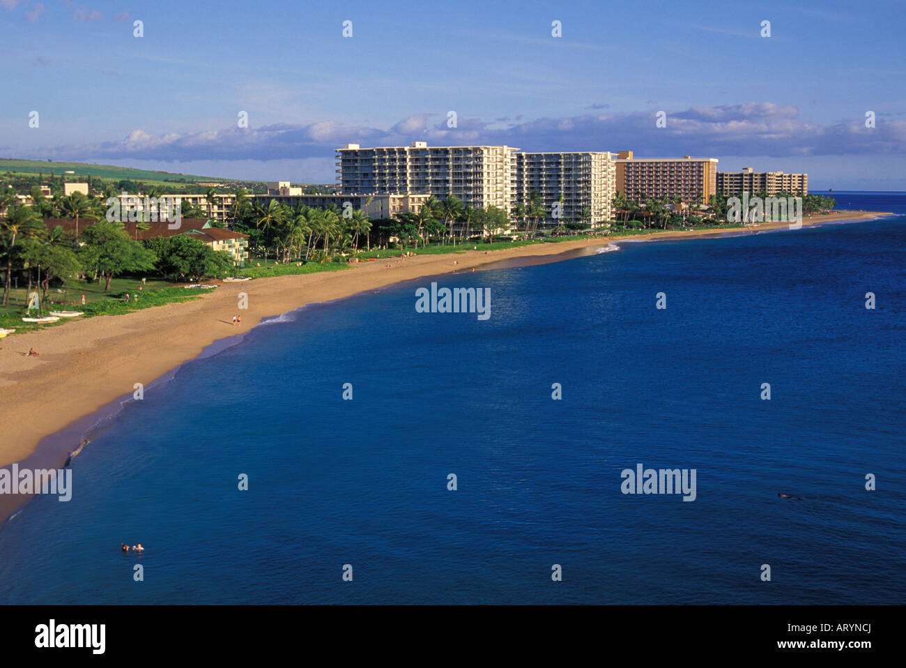 Kaanapali Beach in late afternoon in Kaanapali. View is from north to