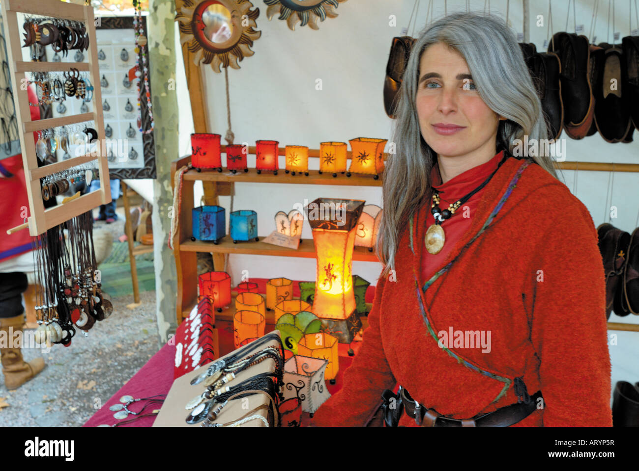 Woman At Medieval Stand At The Marchen Und Sagentage In Stock Photo Alamy