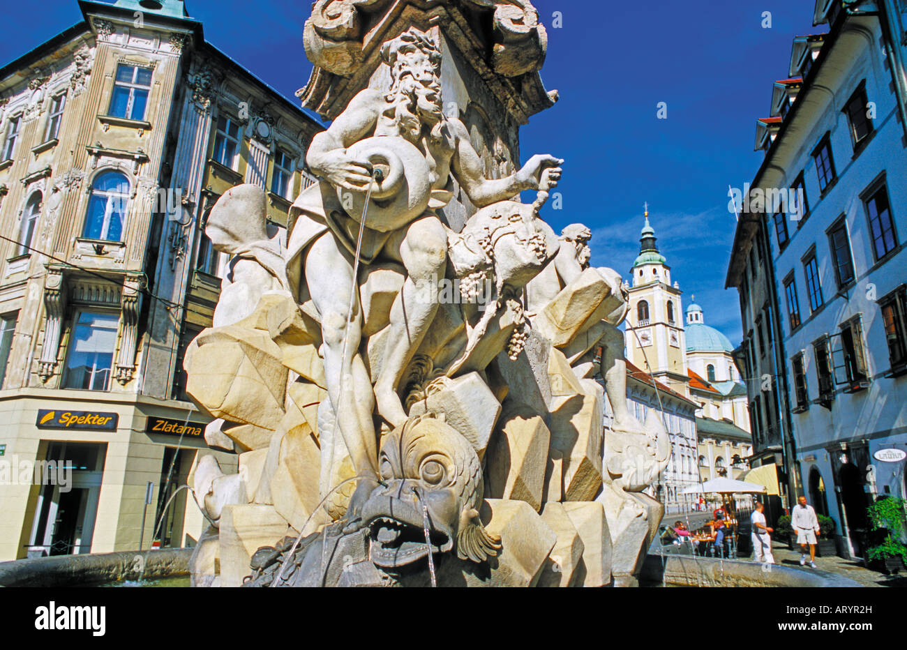Robba fountain at the historical centre of Ljubljana, Slovenia Stock Photo