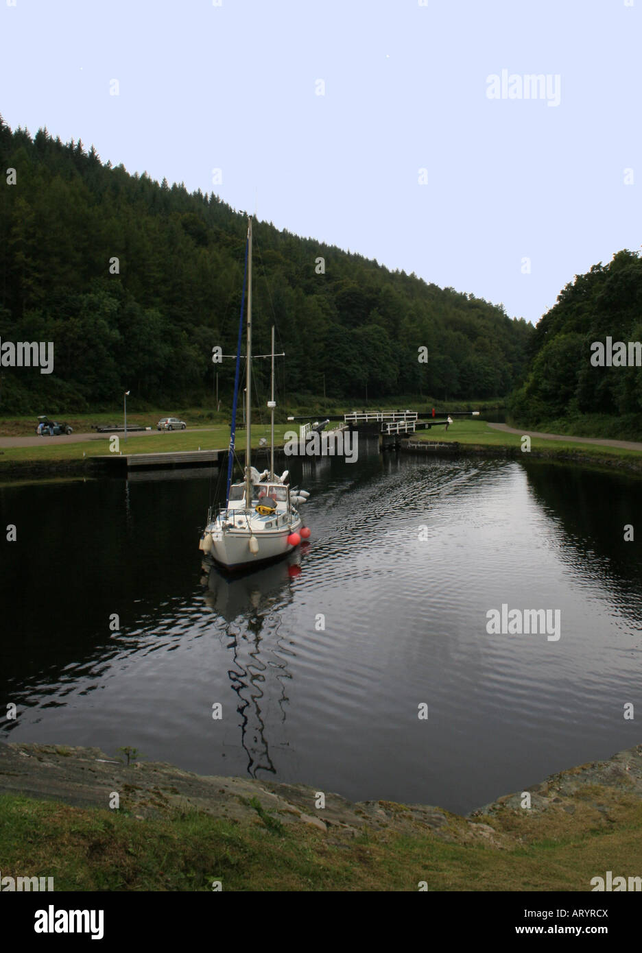 A boat in the Crinan Canal Stock Photo