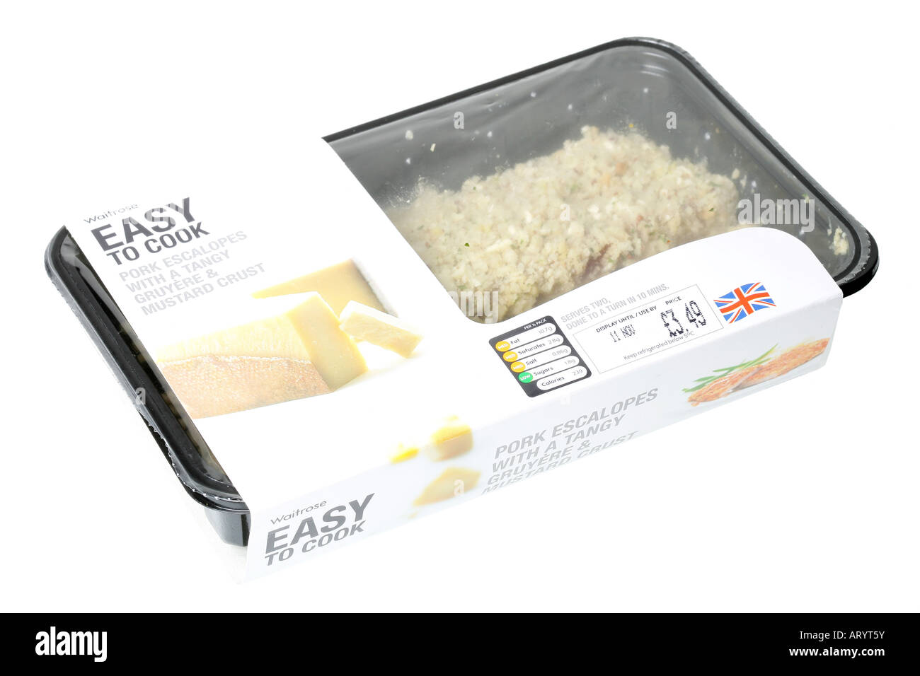 Gruyere and mustard pork escalopes steak meat cheese pack waitrose hires stock photography and