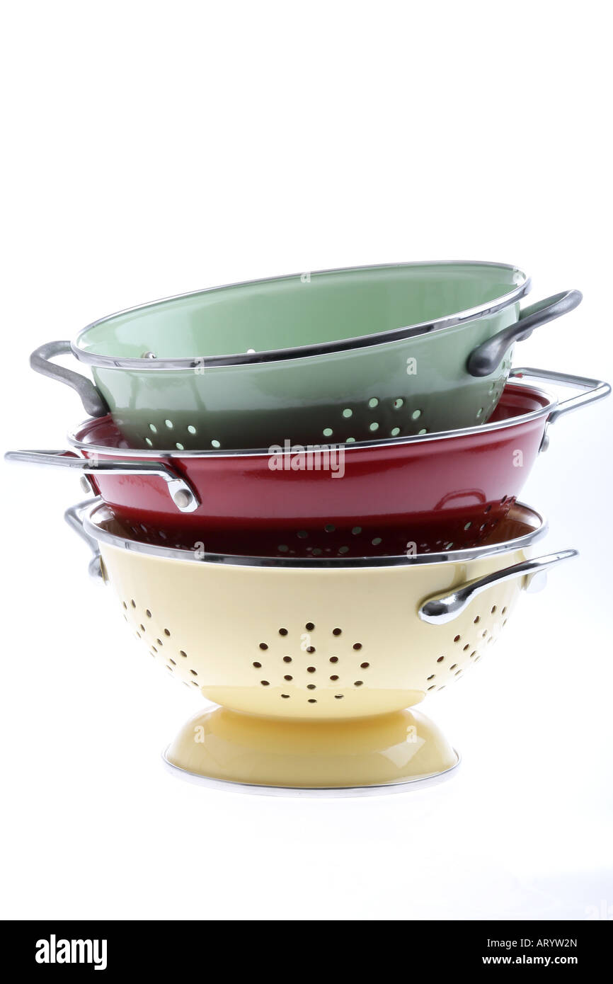 Colander colanders red green beige kitchen equipment hires stock photography and images Alamy