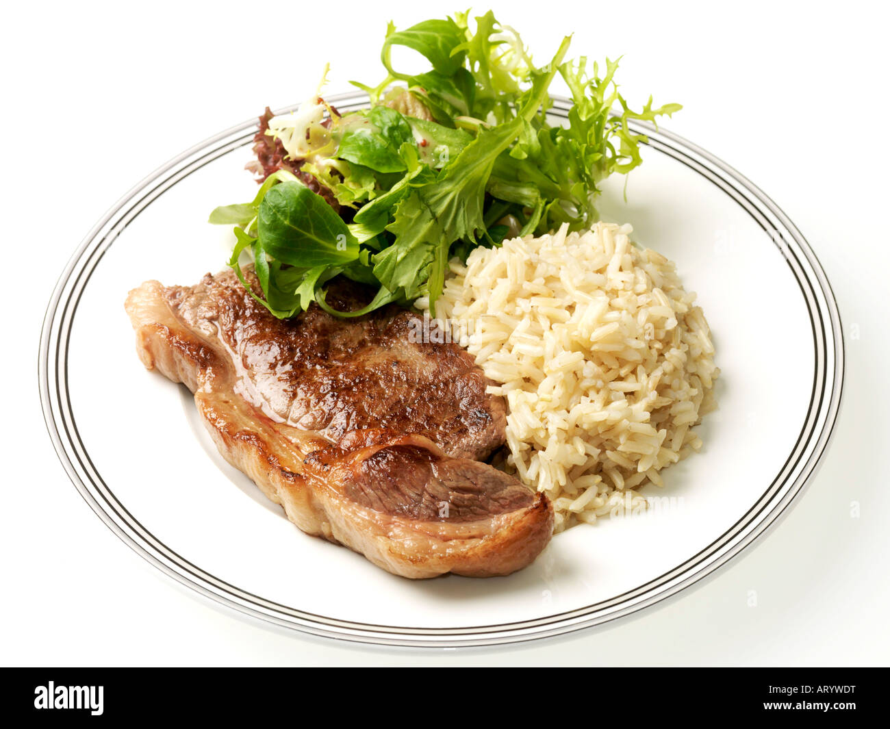 Lean Beef Rump Fresh Lean Rump Beef Steak With Brown Rice and Salad Isolated Against A ...