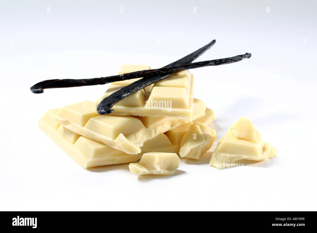 Bars of white chocolate with vanilla beans Stock Photo Alamy
