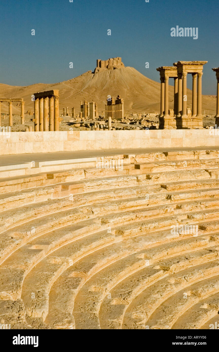 Seats of theatre and tetrapylons amongst the Ruins of ancient Tadmor ...