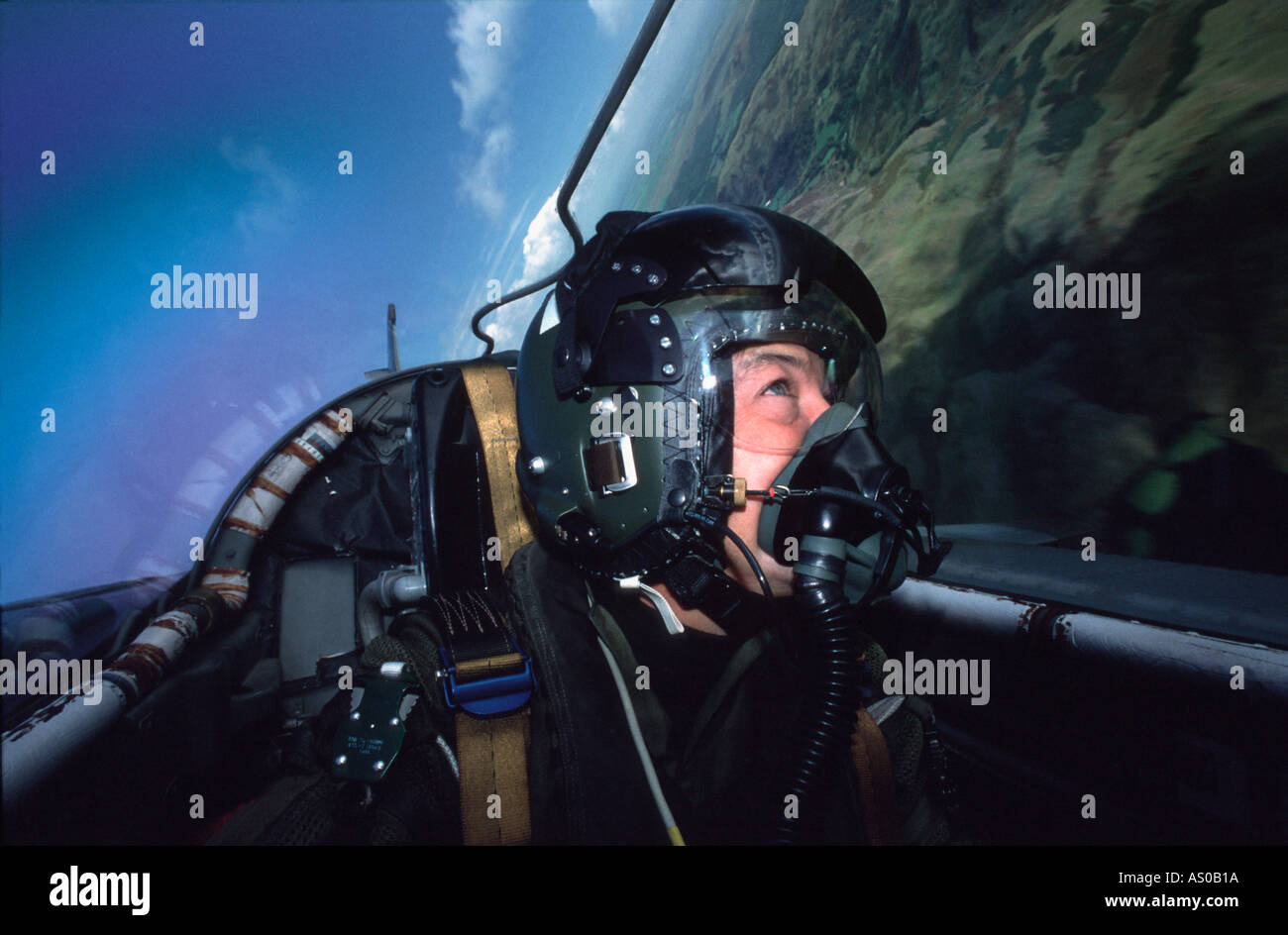 Pilot in cockpit of jet fighter aircraft Stock Photo