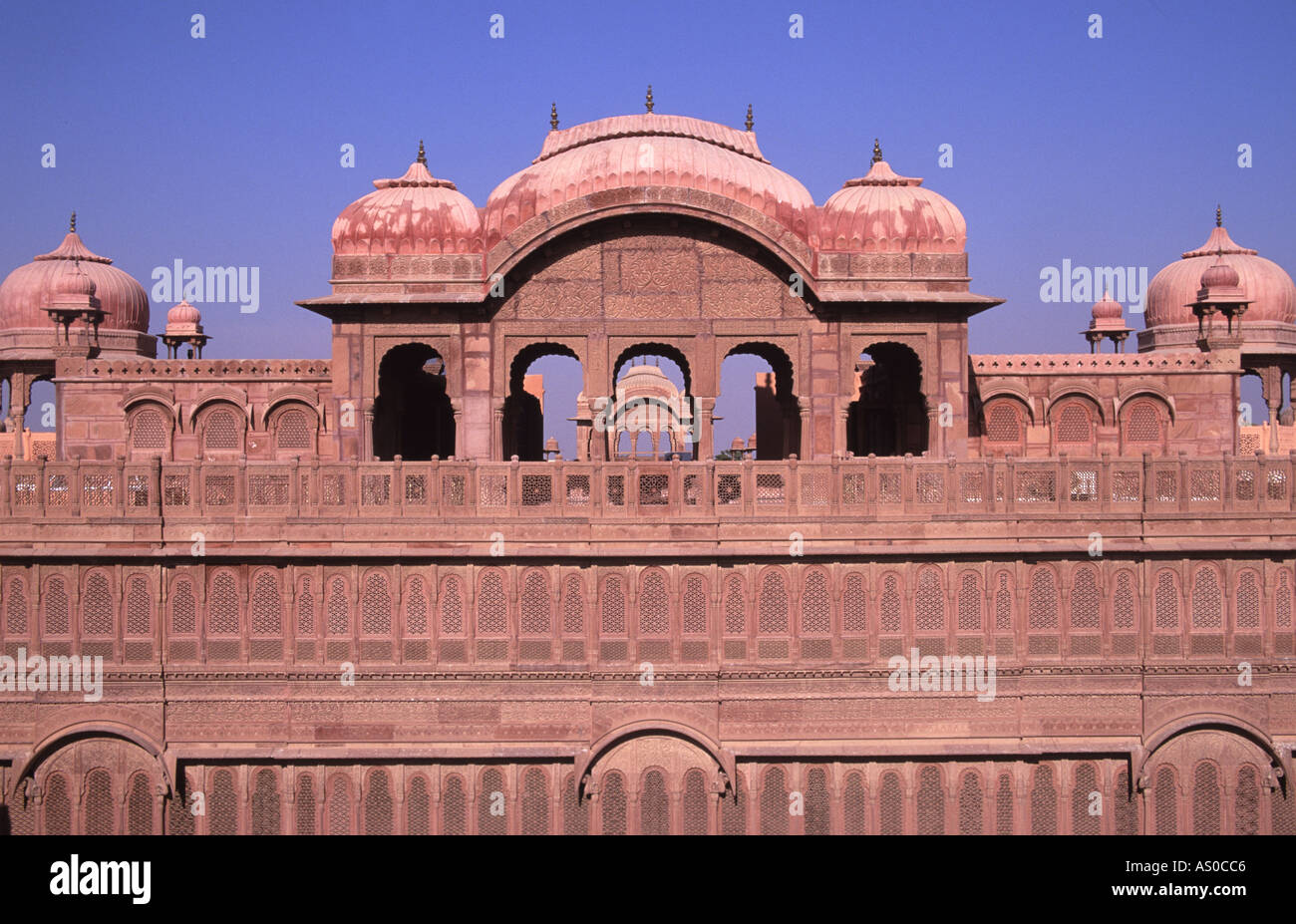 Roof detail from the Laxmi Niwas Palace Hotel Bikaner Rajasthan India Stock Photo