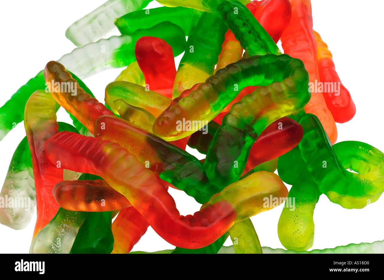 Gummy worms silhouetted on white background Stock Photo Alamy