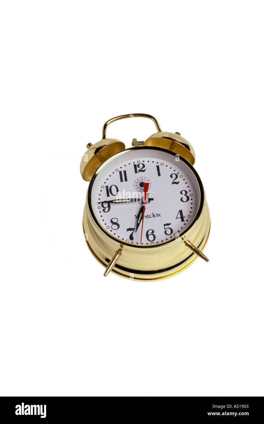 Classic vintage Alarm clock silhouetted on white background Stock Photo ...
