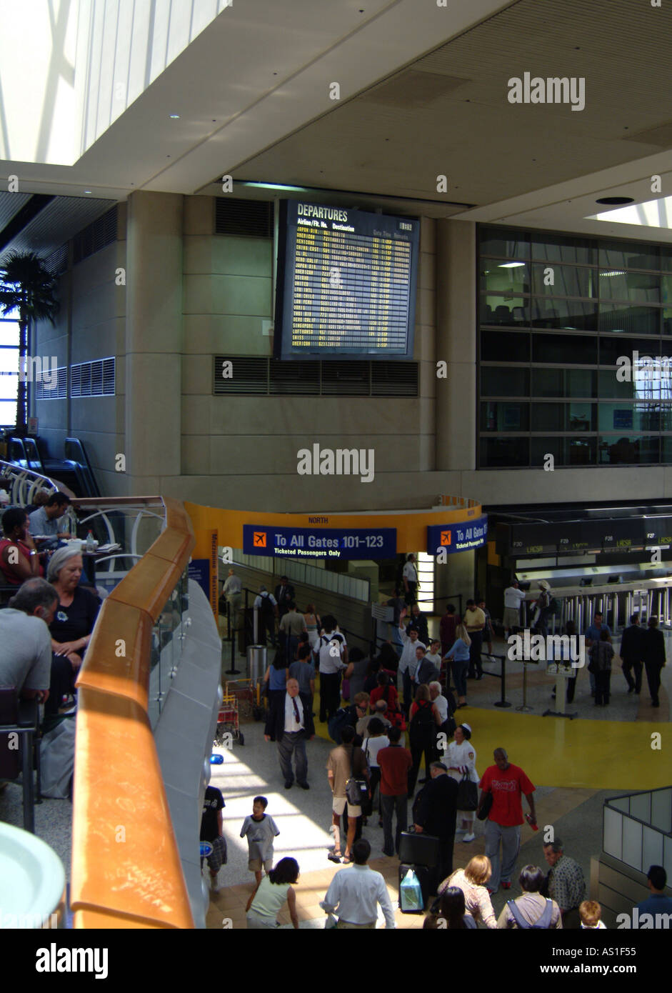 Los Angeles Bradley Airport departure gates and public concourse Stock