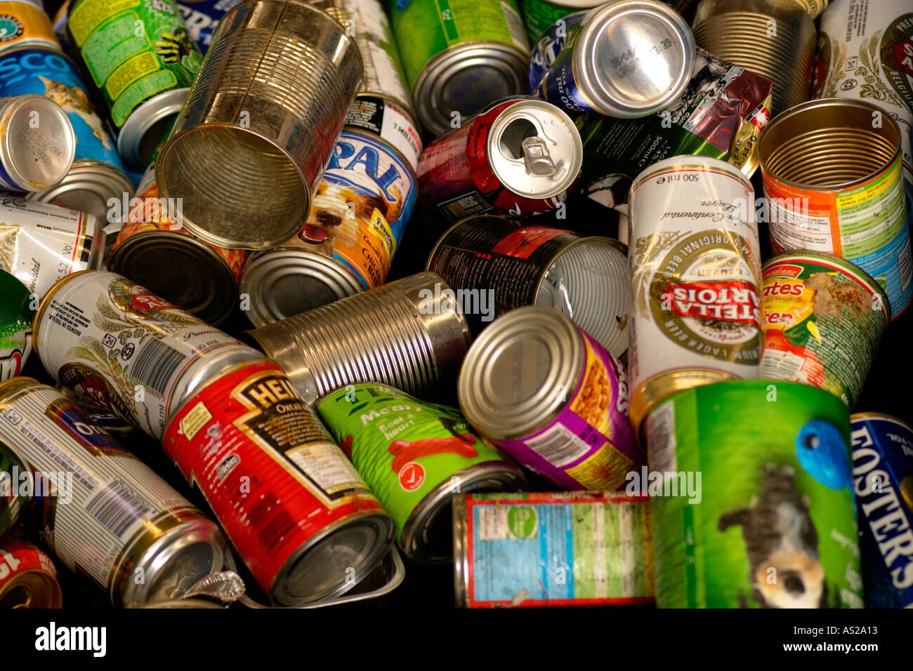 Metal cans collected by Wastesavers community recycling group from households in Newport South Wales Gwent UK Stock Photo