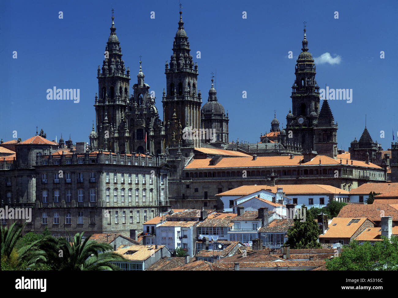 Santiago de Compostela, Stadtpanorama mit Kathedrale vom Parque de la Herradura Stock Photo
