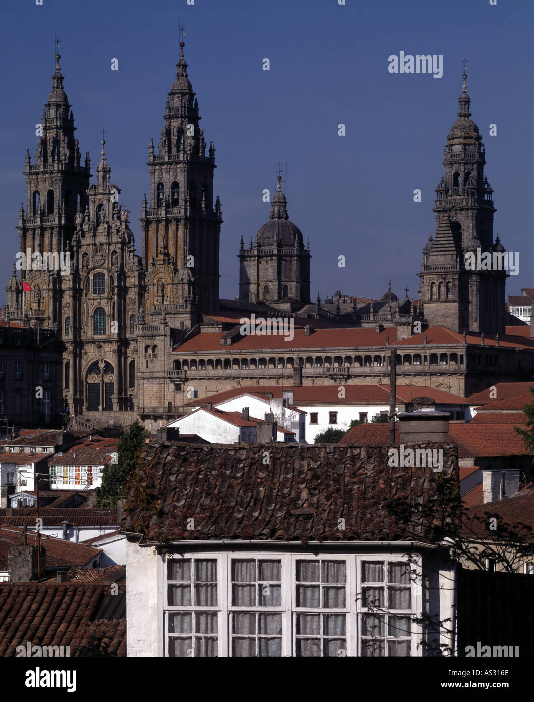 Santiago de Compostela, Stadtpanorama mit Kathedrale vom Parque de la Herradura, 2 Stock Photo