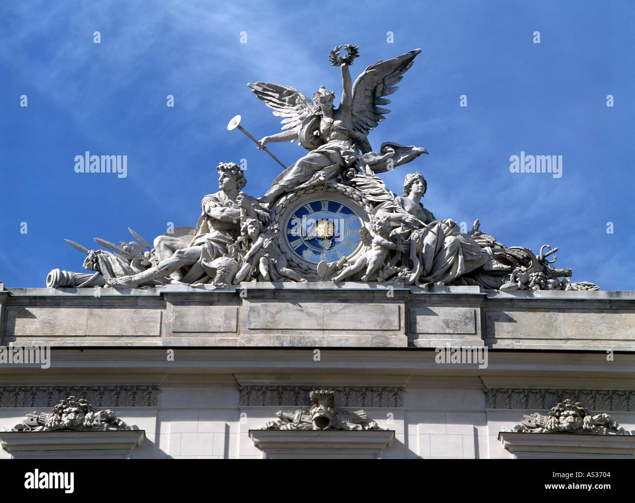 Herrenchiemsee, Ostfassade, Giebelverzierung mit Uhr Stock Photo