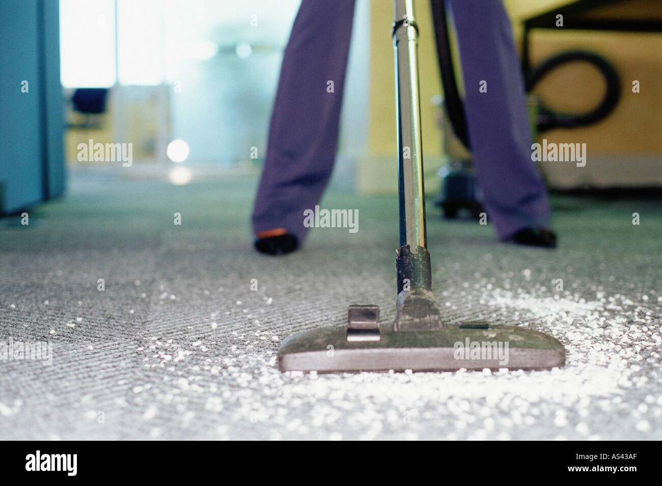Woman vacuum cleaning a carpet Stock Photo Alamy